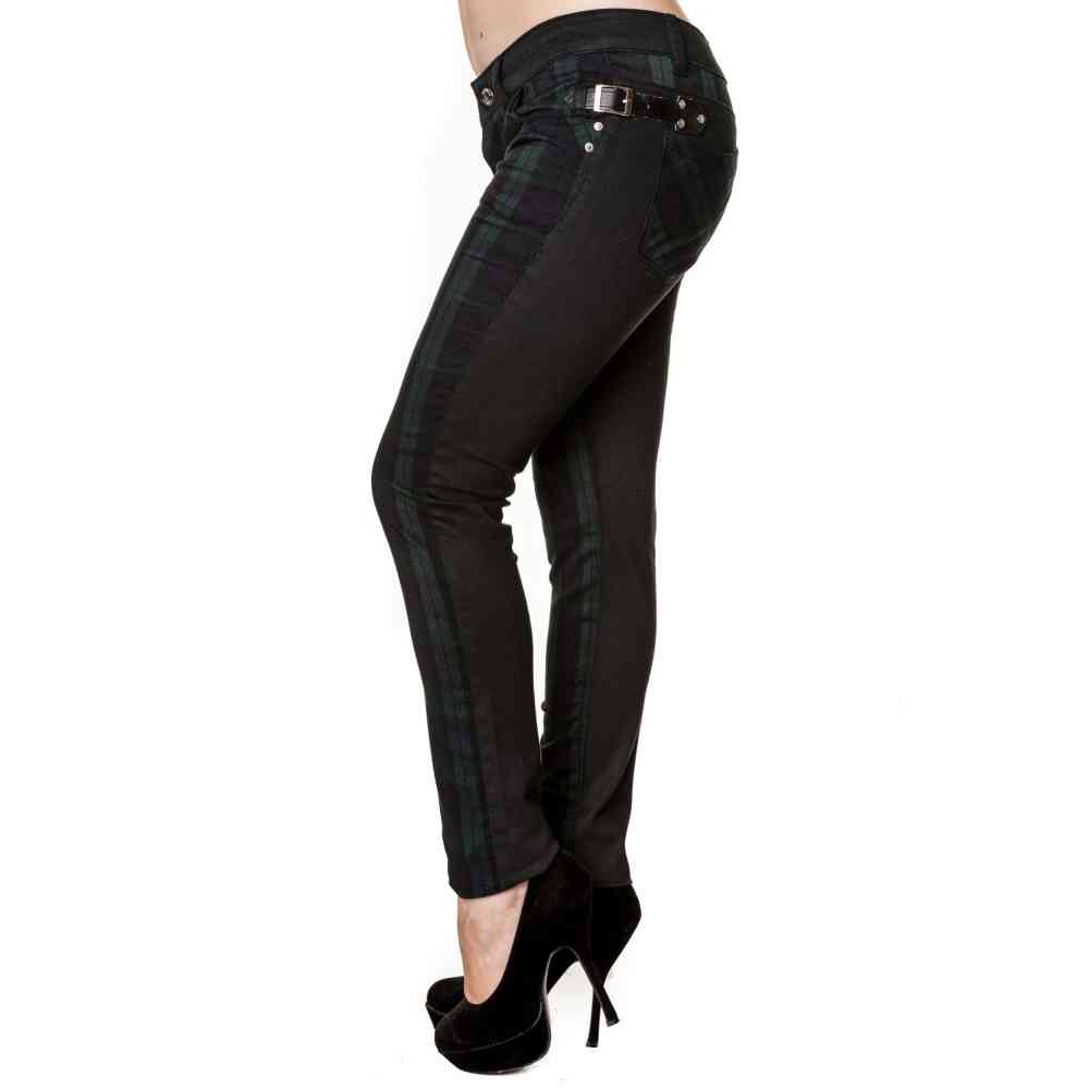 Banned - BLACK TARTAN Hose Skinny Fit - Grün/Schwarz